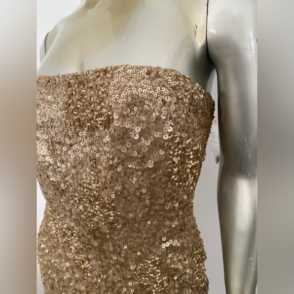 Strapless Embellished beaded Gold Sequin Evening Midi Dress Size 6 prom wedding - Picture 3 of 12
